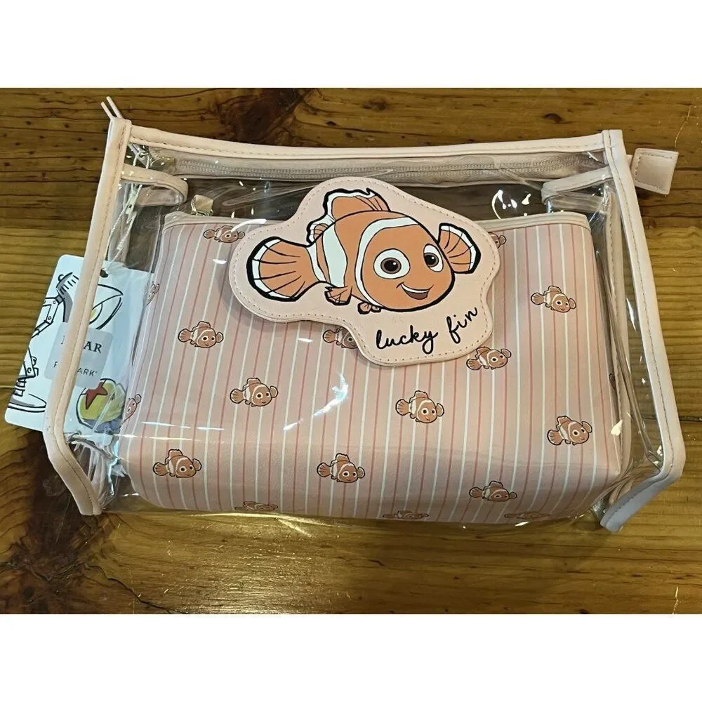 Pixar at Primark 2 Cosmetic Travel Bag Finding Nemo Lucky Fin Fish Coral Bag NWT